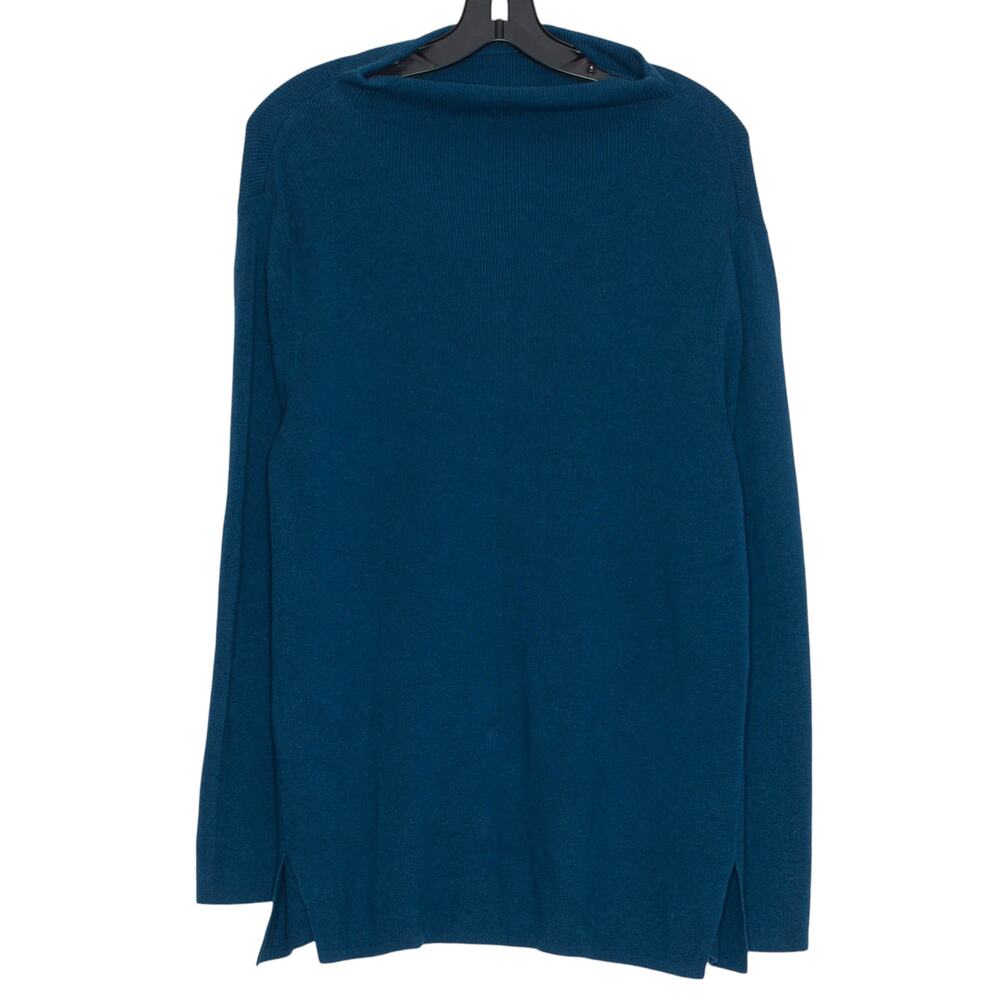 J Jill Tunic Sweater Blue L Boat Neck Minimalist Lagenlook Capsule Quiet Luxury